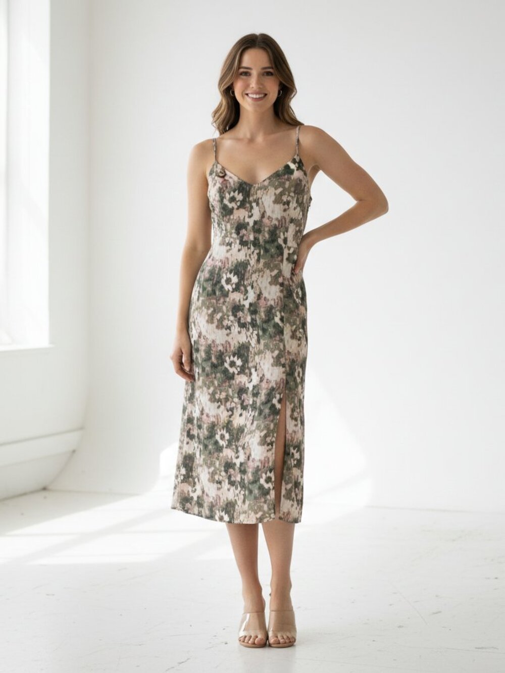 Chelsea28 Floral Midi Dress NWT Green Spaghetti Strap Slip Dress Large